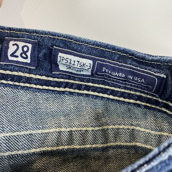 Miss Me Jeans Size 28 Bradbury Skinny Denim Blue Bling Pockets Thick Stitch - Picture 5 of 5